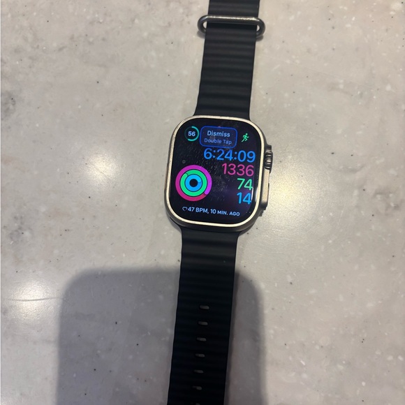 Apple Smartwatch with Black Band and Silver Case